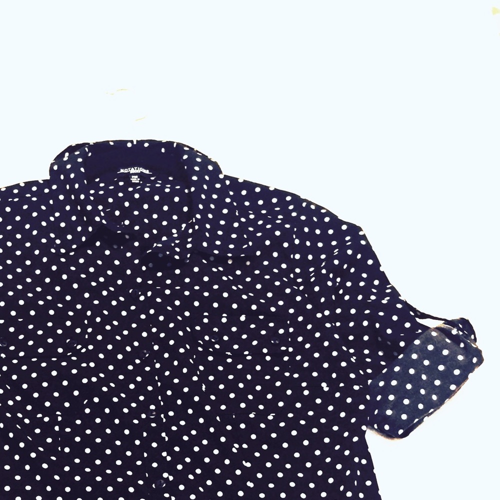 Black & White Polkas Button Down Short Sleeves, MP